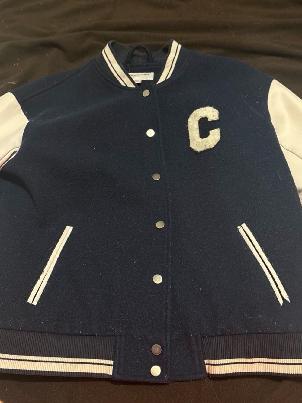Kids Navy & White Varsity Letterman Jacket - 'C' Patch